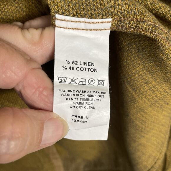 32 Bar Blues Slub Linen Cotton Shirt Size Large Brown Button Down Casual Preppy - Picture 9 of 10